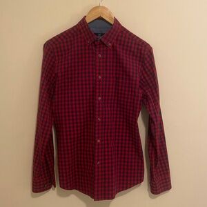 George Men’s Long Sleeve Button Down Poplin Shirt Classic Size 34-36 Blue Red